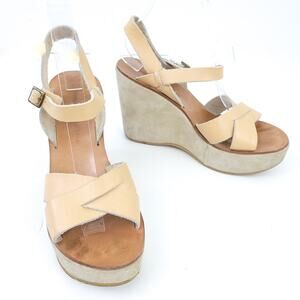 Manufacture d'Essai Wedge Platform Sandals Leather Suede Beige Neutral 39 (US 9)